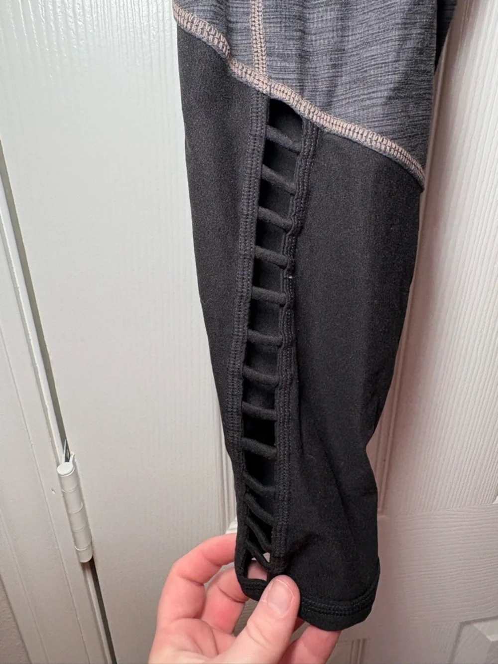 prAna Gray‎ Heathered Lattice Crop Leggings Size M High Rise 7/8 Athleisure